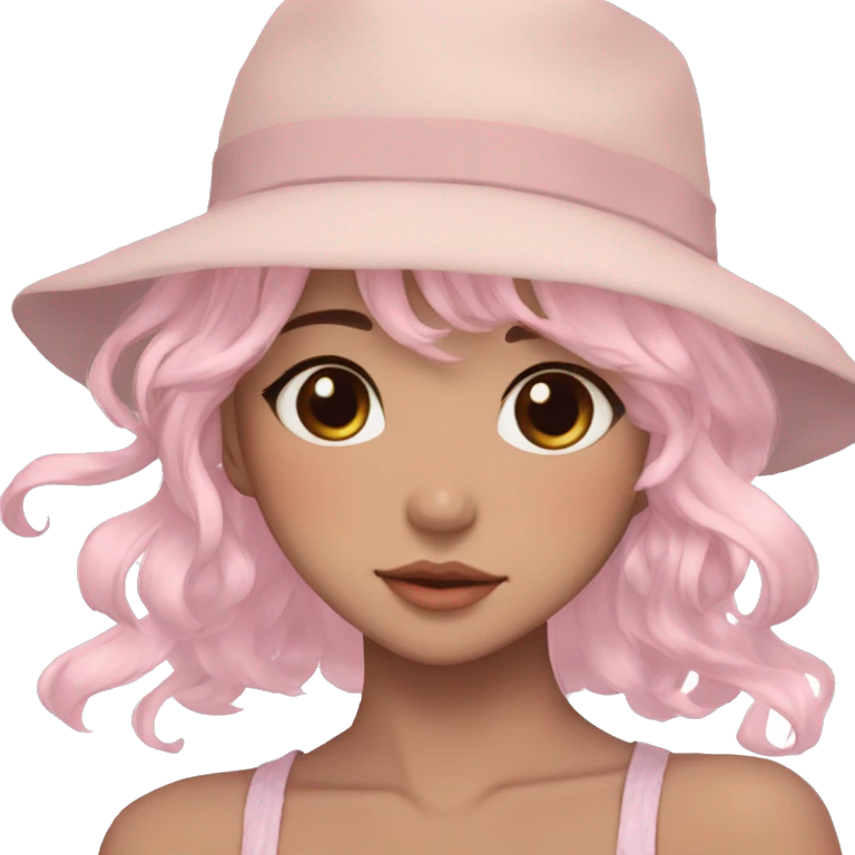 Gorgeous pastel anime girl with blushing face and hair garnitures and pretty hair and a hat aesthetic trending style emoji