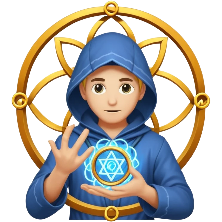 human alchemist character sudden idea with glowing transmutation circle emoji