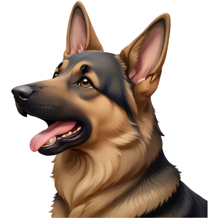 Cinematic Cute Yawning Tan/Black German Shepherd Portrait Emoji, Head tilted slightly with a dramatic, wide-open yawn, featuring a dense tan coat with a prominent black saddle, floppy ears slightly drooping, round brown eyes barely open in drowsy contentment, Simplified yet irresistibly adorable features, highly detailed, glowing with a soft, cozy glow, high shine, relaxed yet expressive, stylized with a touch of whimsy, bright and endearing, soft glowing outline, capturing the essence of a sleepy yet affectionate guardian, so drowsy it feels like it could stretch right out of the screen and curl up for a nap! emoji