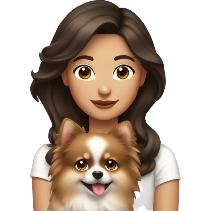 Brunette girl holding a cream pomeranian  emoji