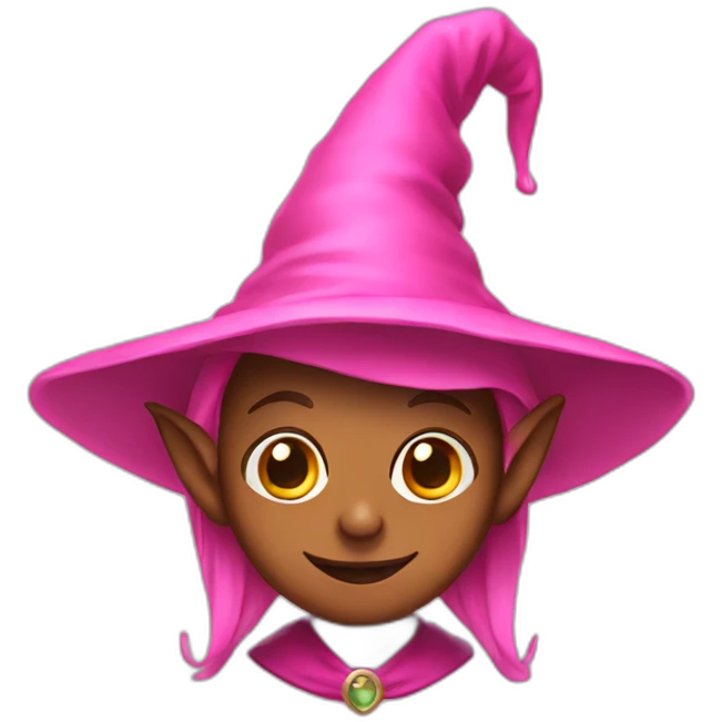 A brown elf with pink witch hat emoji