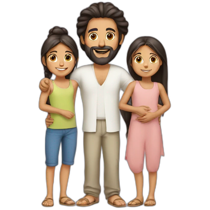 middle eastern man with a manbun holding two girls daughters emoji