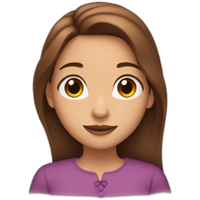 brown-haired woman with long hair, brown eyes, depicting a heart with her hands emoji