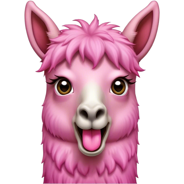 a pink llama with a surprising face, wide eyes, long tongue  emoji