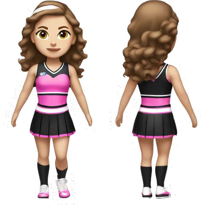 Cheerleader in black and pink kit, white skin, brown hair, full body   emoji