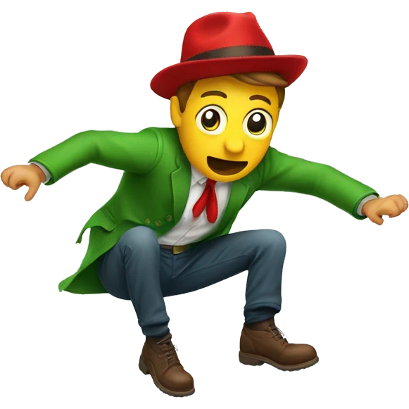 falling man, with a hat falling too, hat must be red a man clothes must be green emoji