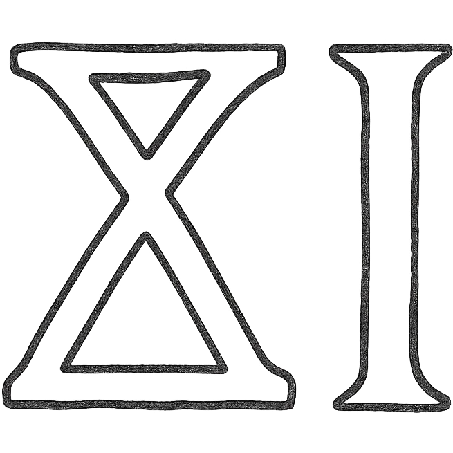 creative combination of Greek letters to symbolize eleven, hand-drawn black outline icon emoji
