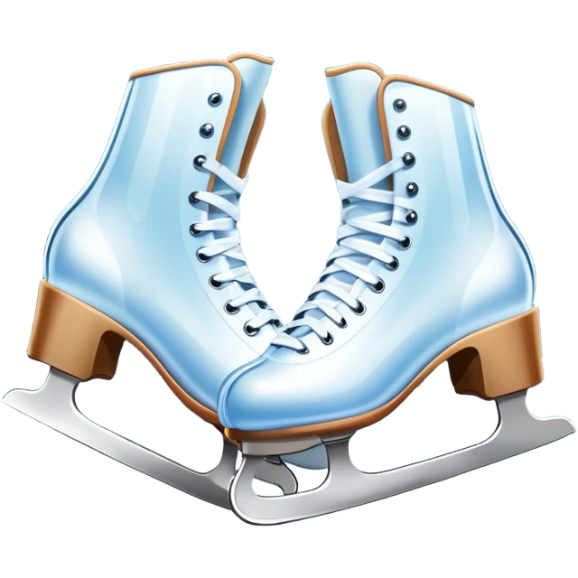 An icon showing The rink is surrounded by cheering spectators and soft arena lights, creating a beautiful, dynamic atmosphere. a pair of elegant figure skates placed on the smooth, sparkling ice of a grand ice arena. Transparent background highlights the grace and beauty of figure skating. emoji