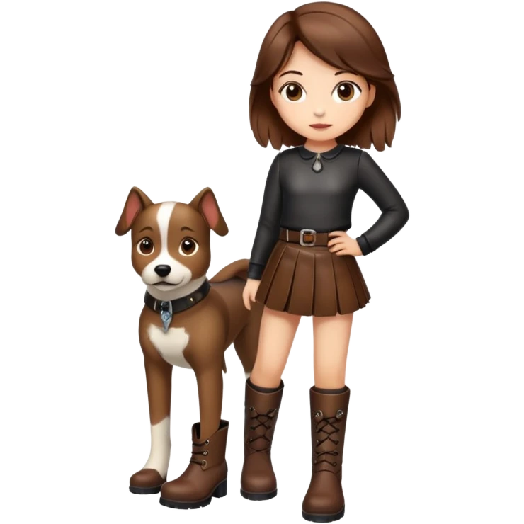 Girl dressed like a dog and in  leather skirt and boots emoji