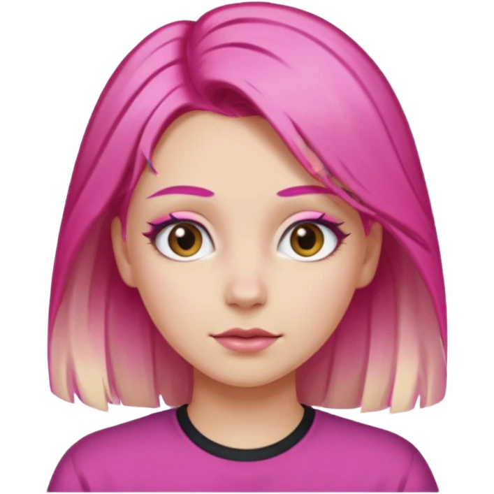 blonde eye brow and bright pink hair middle part emoji
