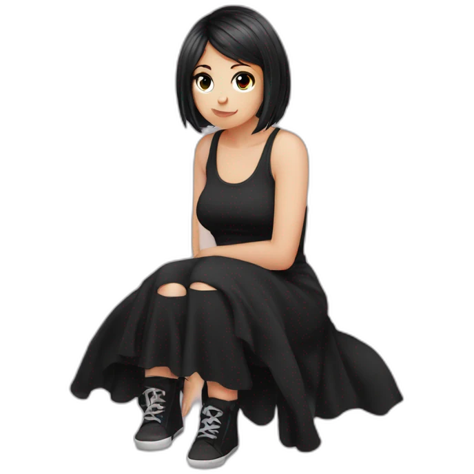 full body curvy emo girl sits black skirt emoji
