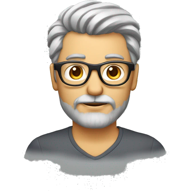 Homem 55 anos, cabelo liso para o lado, grisalho pouca barba grisalha, de óculos  emoji