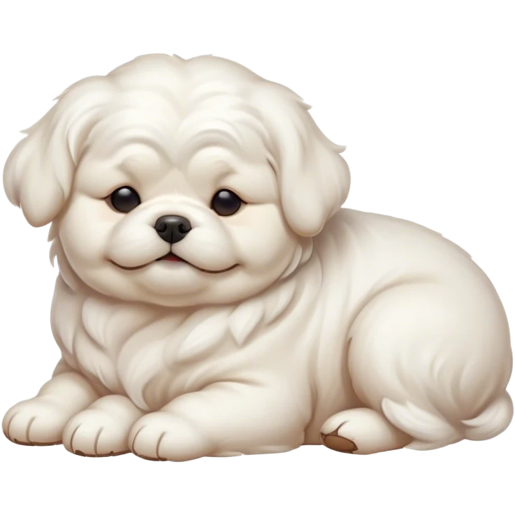 Cinematic Meme-Worthy Chubby Sleeping Wavy-Haired Maltese Dog Portrait Emoji, Head resting peacefully with a contented smile, featuring a delightfully chubby build and a luxuriously soft, wavy-haired white coat, eyes shut in a serene nap, Simplified yet hilariously adorable features, highly detailed, glowing with a soft, drowsy light, high shine, relaxed and utterly lovable, stylized with an air of playful laziness, bright and endearing, soft glowing outline, capturing the essence of a comically sleepy companion, so meme-worthy it feels like it could instantly become the next viral sensation of adorable slumber! emoji