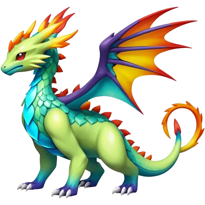 Elemental Exotic Vibrant Multicolored Pokémon-Fakémon-hybrid-creature (full body) emoji