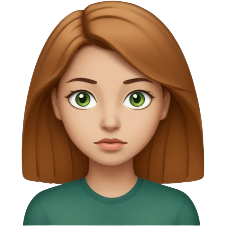 Девушка, светлая шатенка с длинами волосами, лет 25 с серо зелёными глазами по темнее с более серьезным лицом  emoji