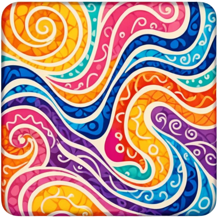 Batik art icon, colorful fabric with wax patterns, vibrant colors, fluid lines, minimalistic design, clean lines, transparent background. emoji