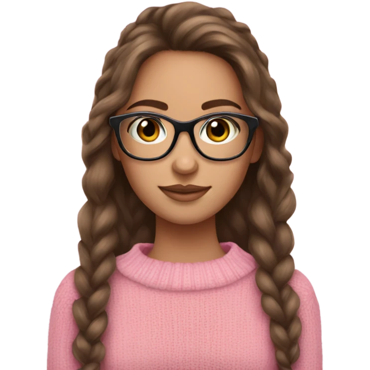pretty pink sweater girl with brunette hair and eyes glasses and lashes  emoji
