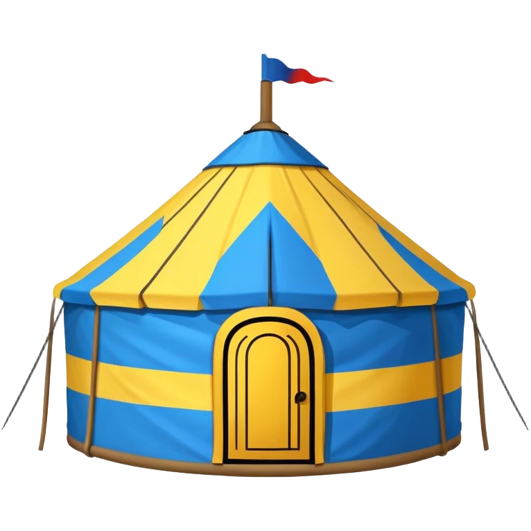 Mongolian yurt tent home, simplified emoji style with bold outlines and bright colors, cartoon style round tent emoji