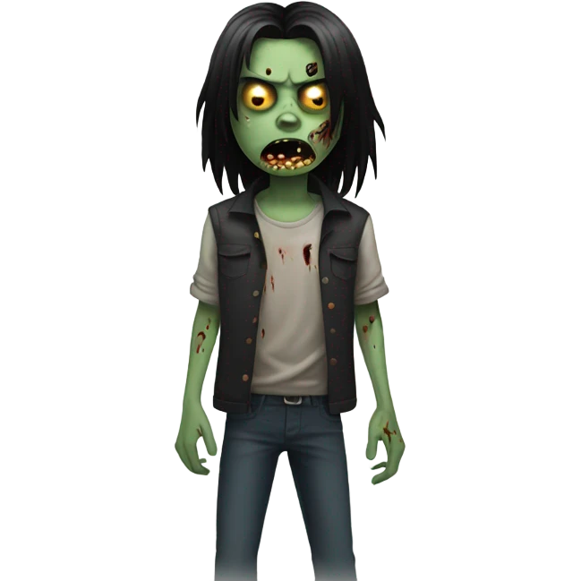 boy, zombie, with black medium long hair, scary face emoji