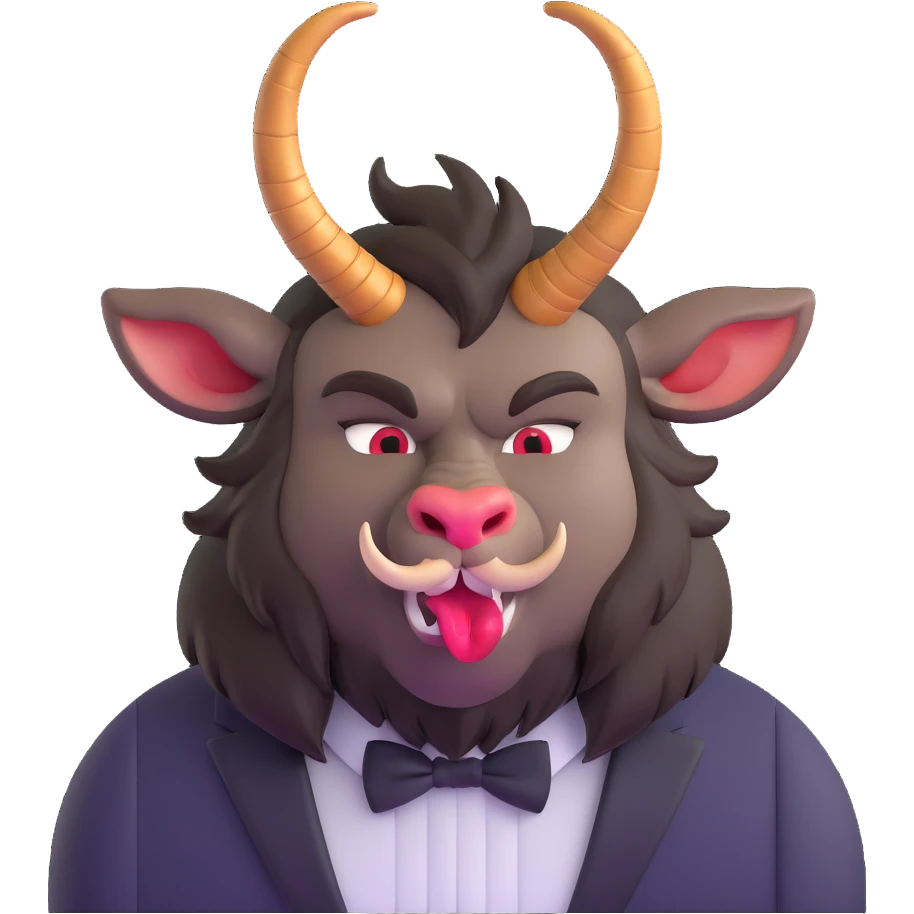 Beast from Beauty and the Beast with a human mouth and lips, keeping his horns, fur, and formal outfit emoji