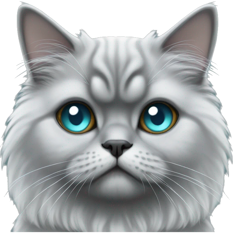 grey Persian cat with black ears and aqua blue eyes emoji