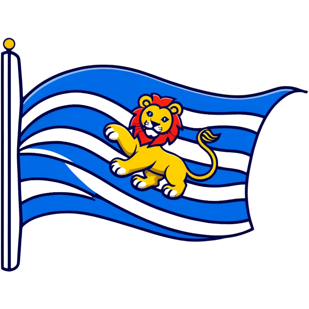 Flag of Zeeland with blue and white wavy stripes and a yellow lion emoji