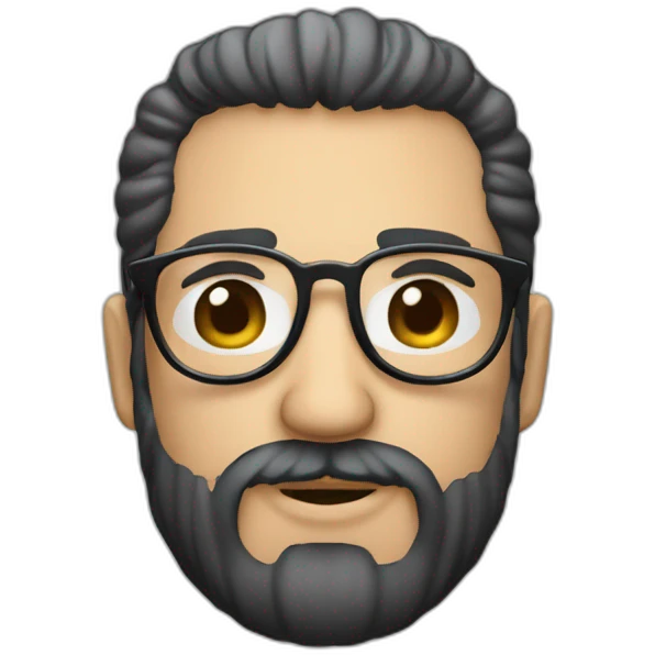 Hombre gordo con canas barba cana y lentes azules redondos emoji