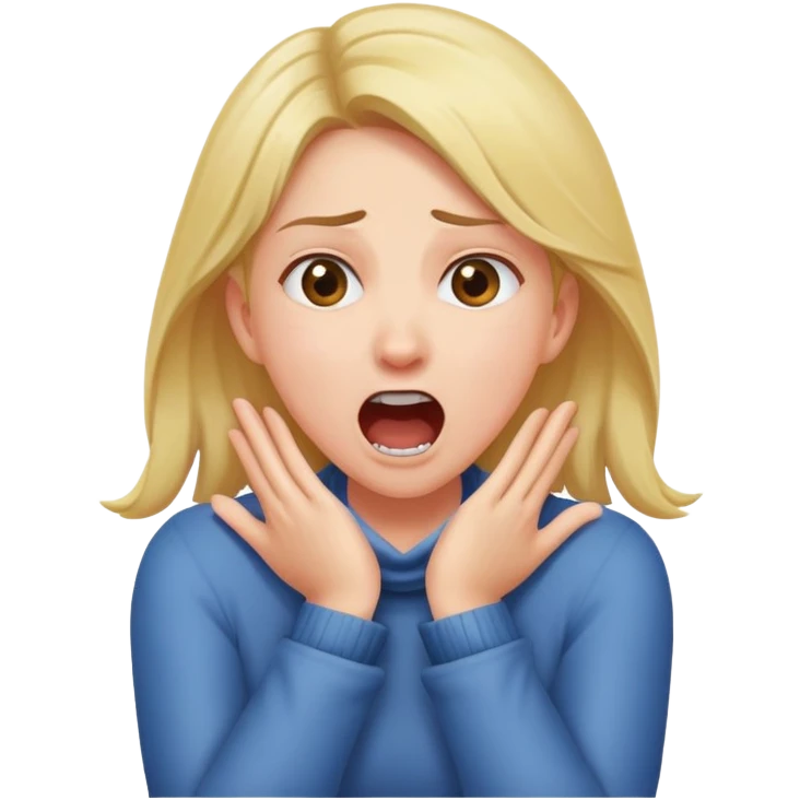 Girl crossing her arms with her hands around her neck while screaming emoji