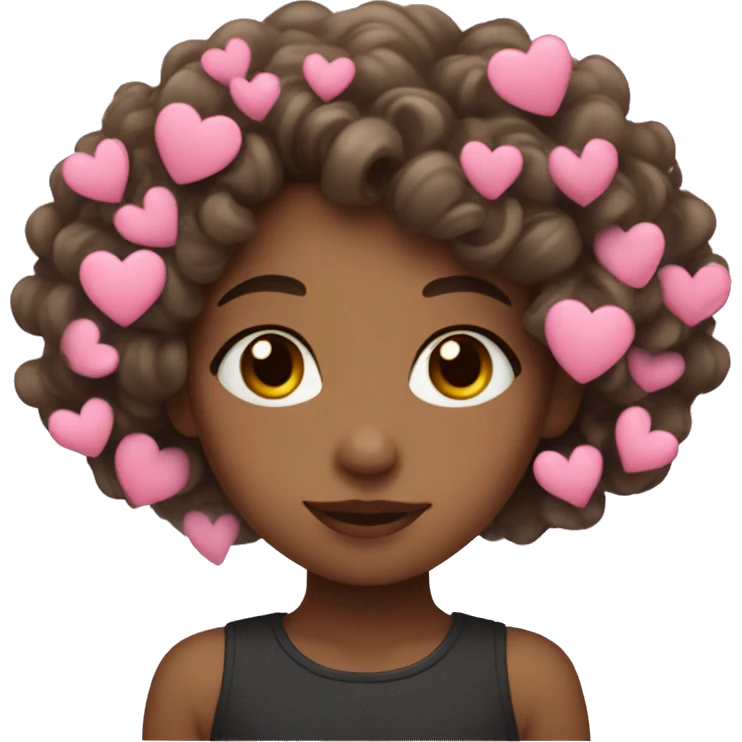girl with curly hair and pink hearts emoji