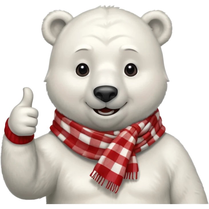 Polar Bear, smiling, thumbs up, wearing red Checkered Triangle scarf emoji