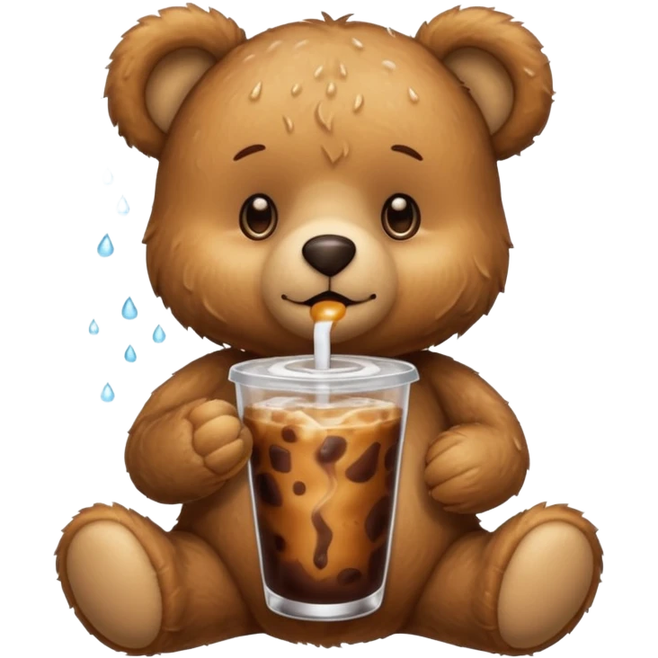 Teddy bear drinking iced coffee emoji