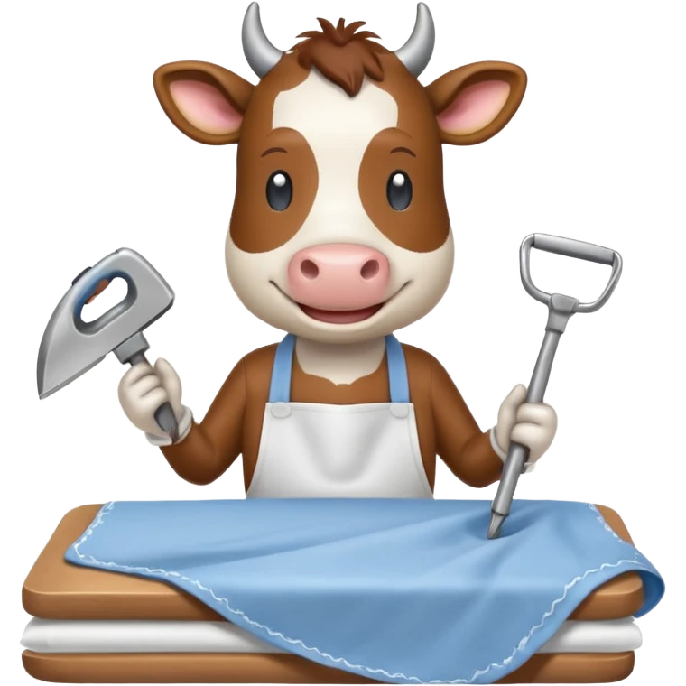 cartoon cow ironing bedsheets emoji