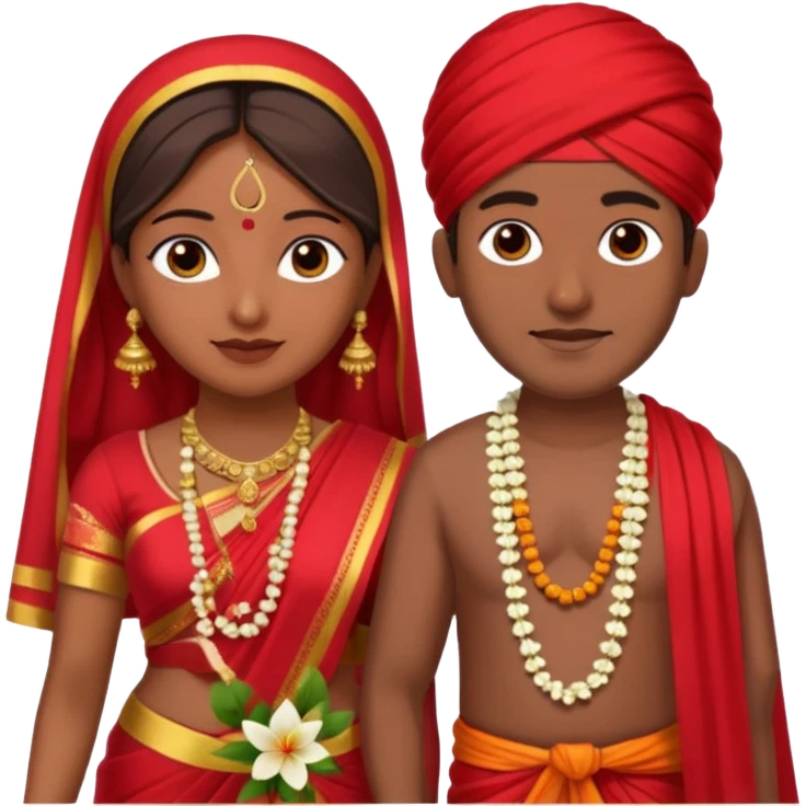indian woman in saree and indian man in dhoti holding garlandrs emoji