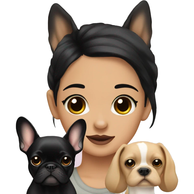 Fawn French bulldog with girl with black hair emoji