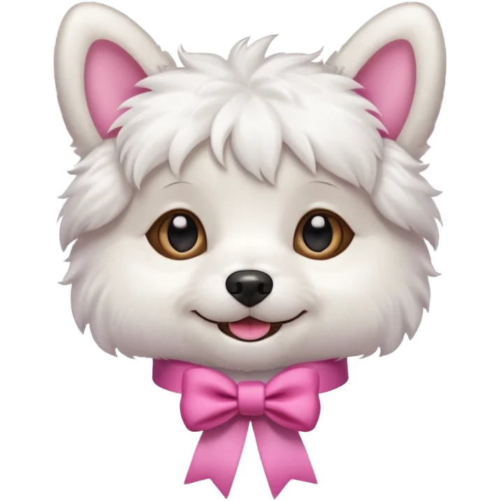 white dog with pink ribbon emoji
