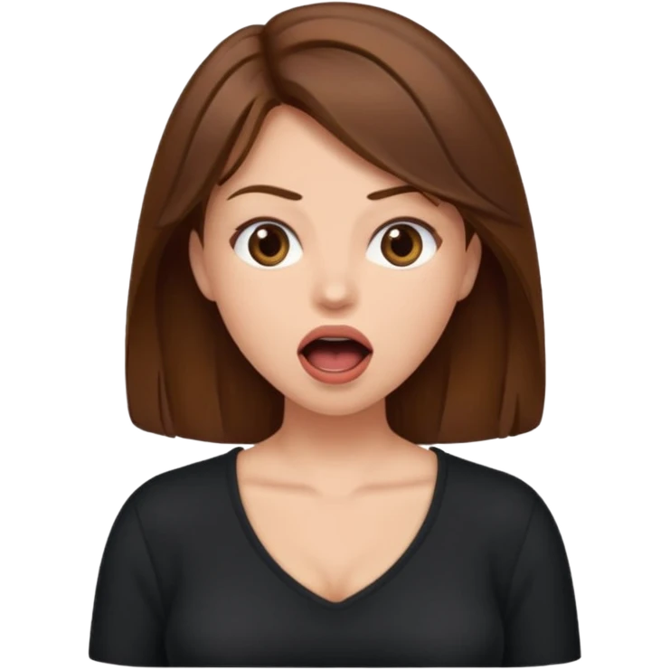 Woman brown hair. Mouth open. Not smiling. Large chest emoji