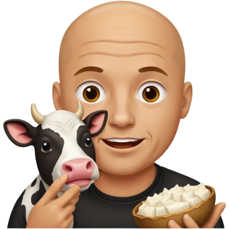 Bald man eating a cow emoji