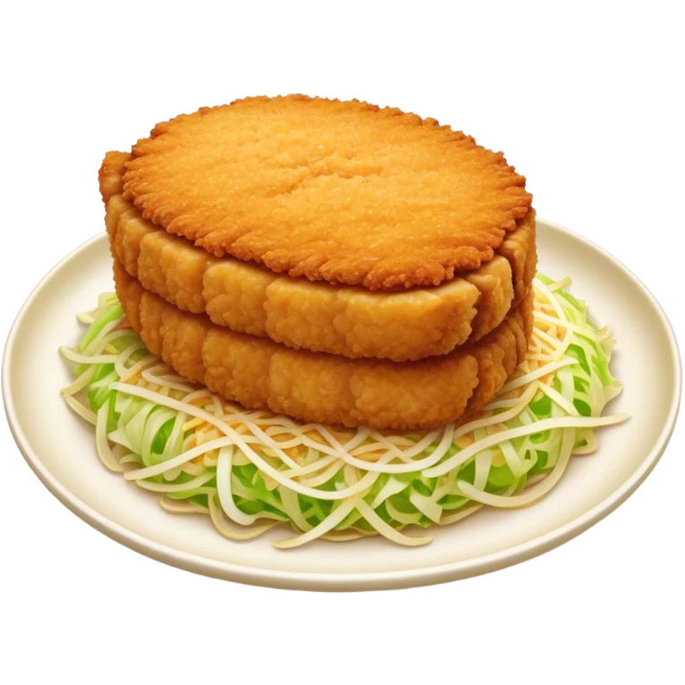 Cinematic Realistic Tonkatsu Dish Emoji, featuring a golden, breaded pork cutlet served with shredded cabbage rendered with rich textures and vibrant, dynamic lighting. emoji