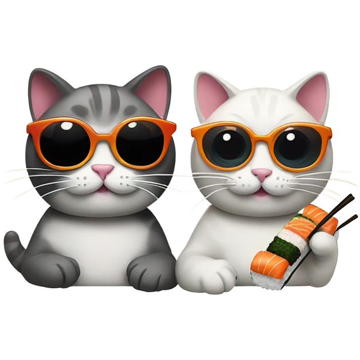two cats wearing sunglasses and eating sushi emoji