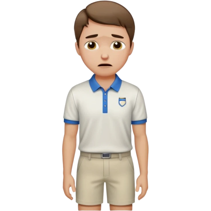 Handsome male.short brown hair.wearing golf shirt and shorts.crying emoji