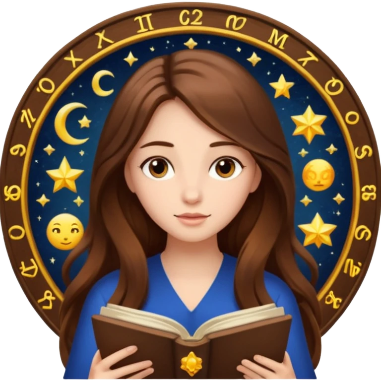 emoji of a girl with long hair reading a horoscope emoji
