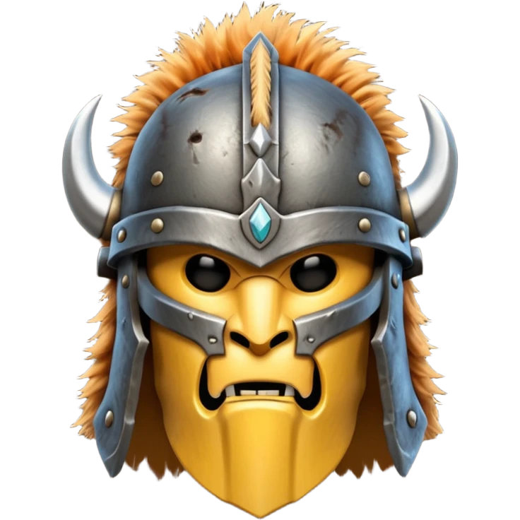 barbarian helmet object icon, rough metal helmet, fur details, leather straps, battle-worn scratches, fantasy style, 3D cartoon, mobile game icon style, centered, clean background, soft shadow, no text, no watermark

 emoji