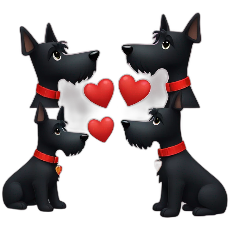 Two black Scottish terrier kissing uno sin cola emoji