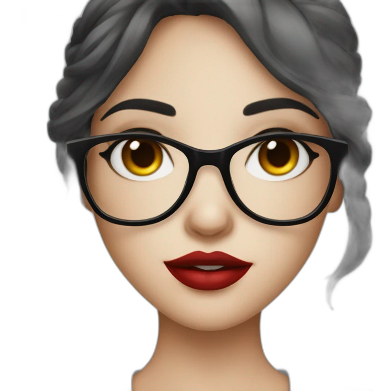 A girl with a dark hairstyle, red lipstick on her lips and glasses for vision emoji
