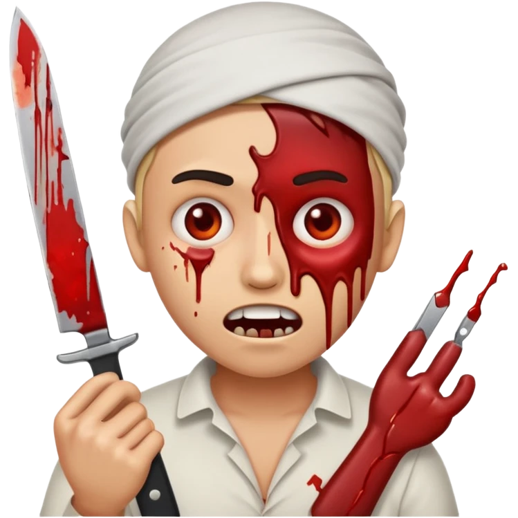 Insane scared injured person with a knife in the classic emoji style  emoji
