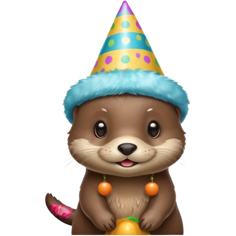 A baby otter wearing a small party hat  emoji