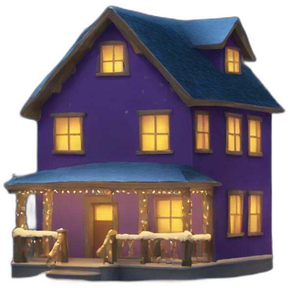 Nighttime house with christmas lights emoji