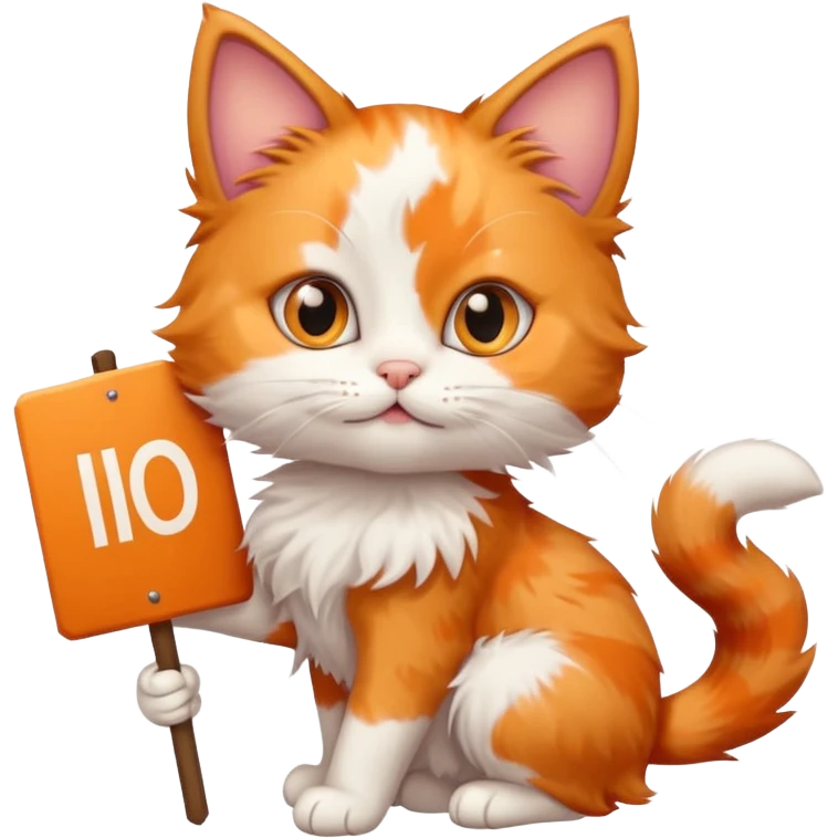 calico kitten holding a large sign emoji