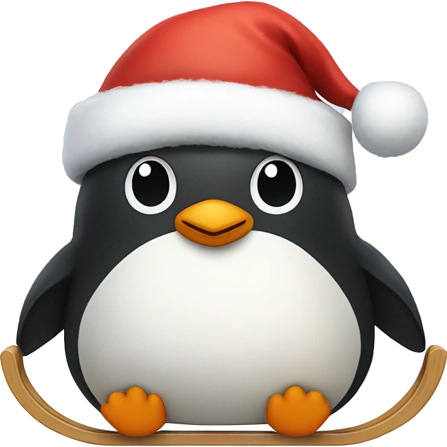 Fluffy penguin on a sled wearing a Santa hat emoji