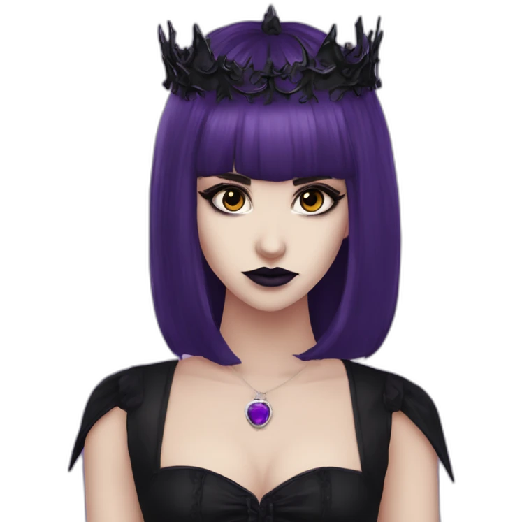 Elissabat-with-bangs-long-hair-dark-purple-and-black-vampire-goth-makeup-crown-pinkeyes emoji